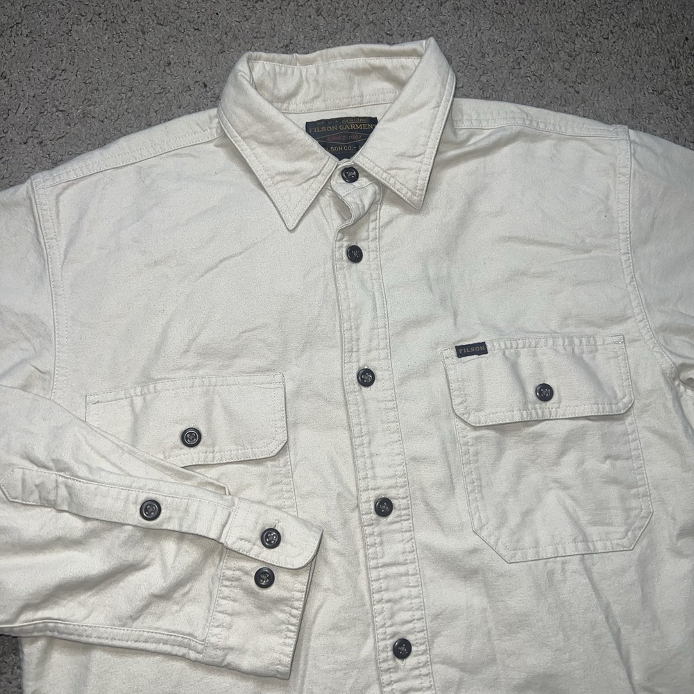 Filson Field Flannel Shirt Beige Natural Heavy Cotton Small